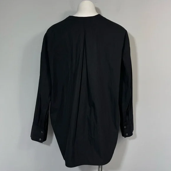CO Collections V-Neck Blouse in Cotton Blend Poplin Black S Luxury Minimalist